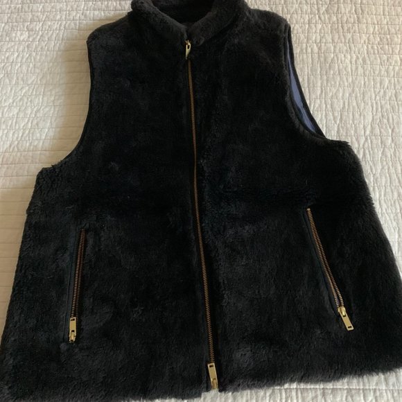 J. Crew Black Sherpa Faux Fur Vest, sz Large - Picture 3 of 7